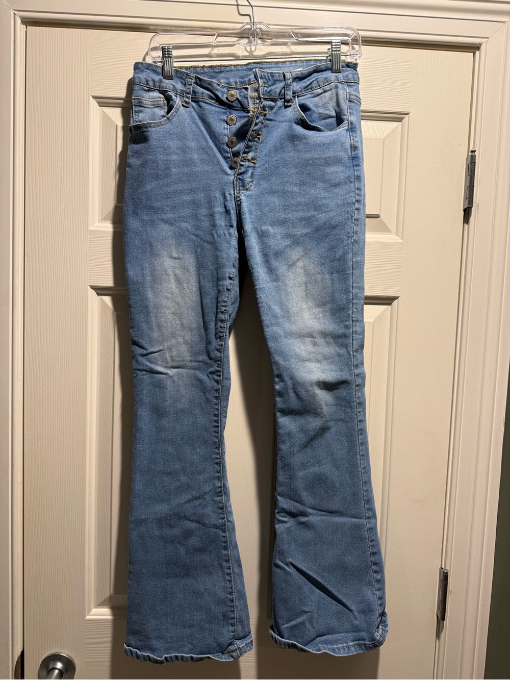SHEIN Light Blue Button-Fly Flare Jeans